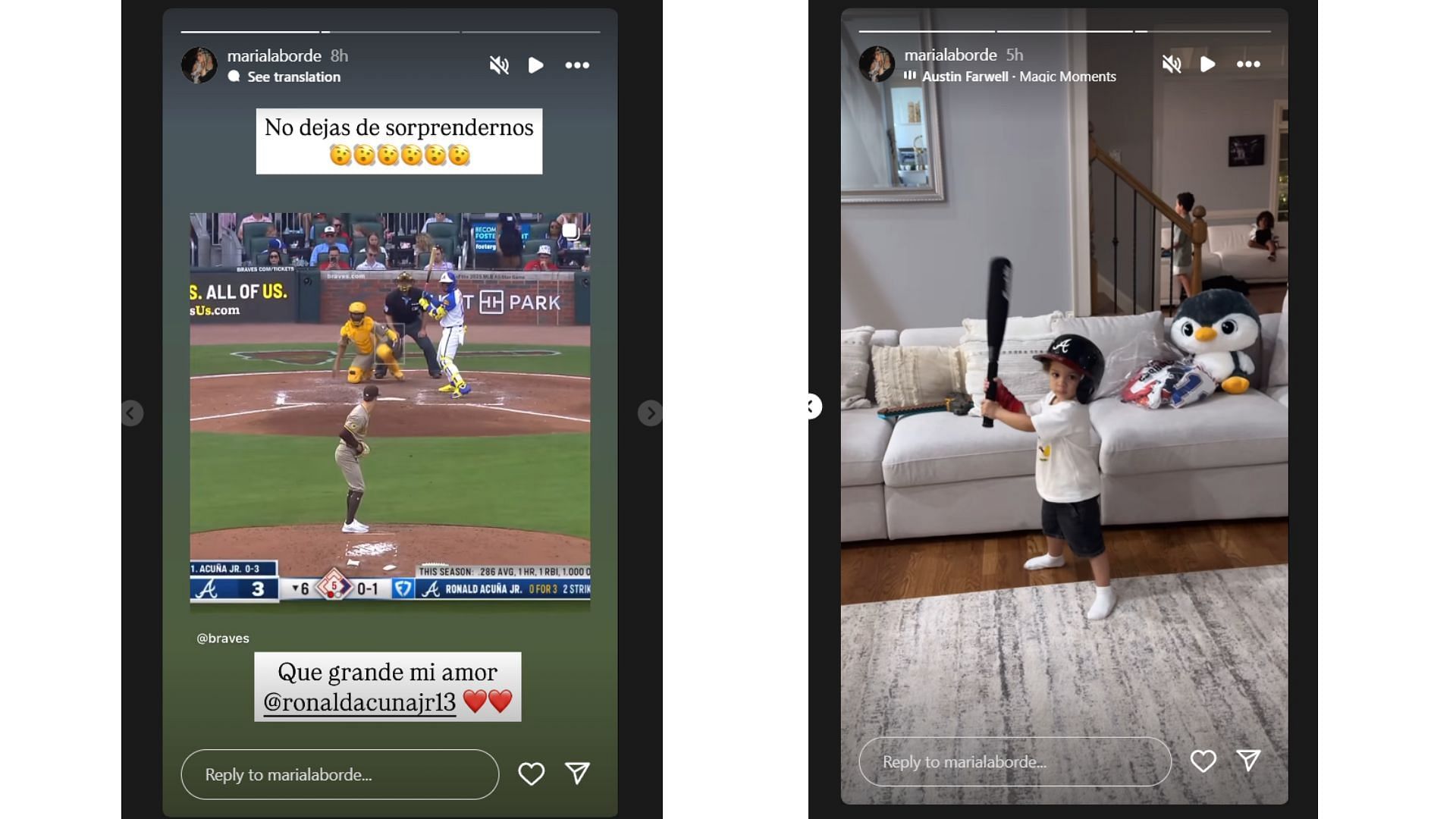 Ronald Acuna Jr.'s wife Maria Laborde's Instagram stories (Source: Instagram @marialaborde)